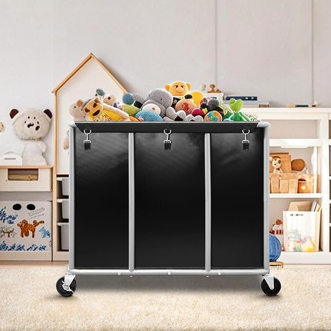 STORAGE MANIAC Commercial Laundry Cart with Wheels, 420L Black | Heavy Duty 400 lbs Load, Rust-Resistant Steel Frame, Waterproof Removable PVC Tarpaulin Liner, Hotel, Hospital Industrial Use