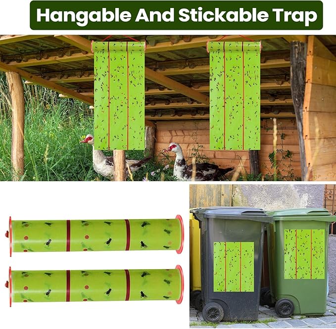 Qualirey Giant Sticky Fly Traps, Fly Strips for Indoor Outdoor Hanging Flying Tapes Non Toxic Ribbon Fruit Gnat Killer for Mosquito Plants House Horse Stable(30 ft,Fluorescent Green,10 Pcs)