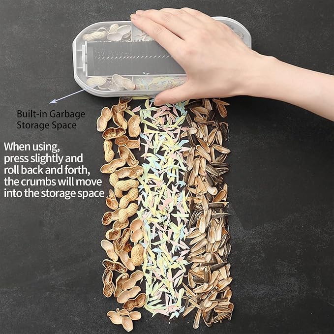 Multi - Functional Table Crumb Sweeper, Handy Rolling Bed Sweeping Brush, Handheld Crumb Sweeper, Soft Bristles Debris Collector for Table, Mat, Bed Sheets, Sofas, Clothes Cleaning Brush (White)