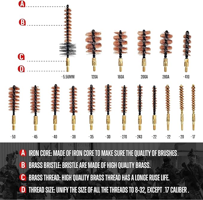 GLORYFIRE Universal Gun Cleaning Kit for Handgun Shotgun & Pistol,Elite Gun Cleaning Set with High-end Brass Brushes, Mops, Jags, Reinforced Rods and Gun Cleaning Snake&Ropes