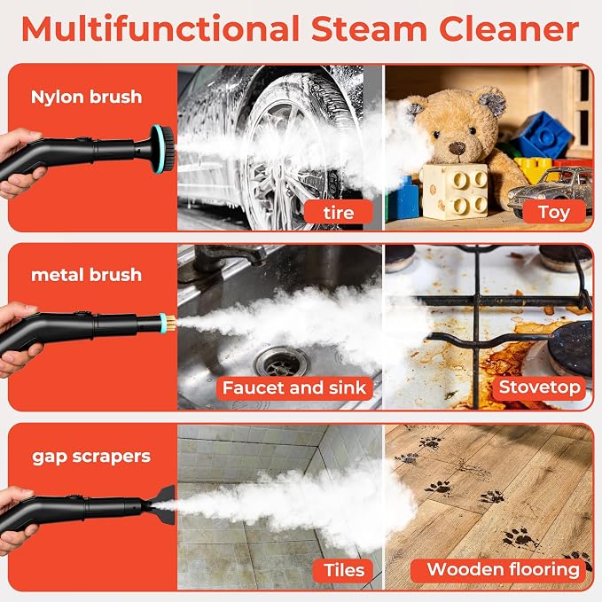 2500W Steam Cleaner,1.9 Quart Tank,3 Level Adjustable Handle | Portable Steamer with 4Bar High-Pressure & Temperature for Grout,Tile,Shower,Bathroom,Furniture Cleaning (12 Accessories)