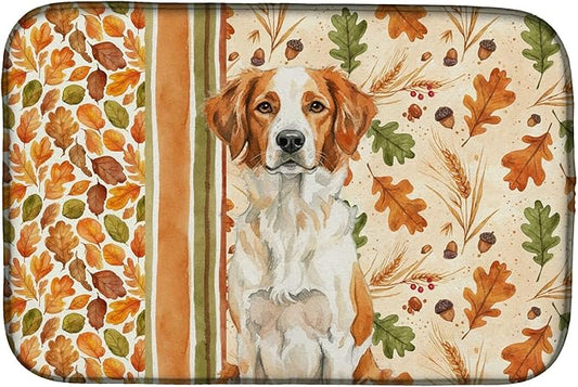 Caroline's Treasures Orange and White Brittany Heirloom Fall Dish Drying Mat Absorbent Dish Drying Mat Pad for Kitchen Counter Dish Drainer Mat for Countertop, 14 x 21", Multicolor