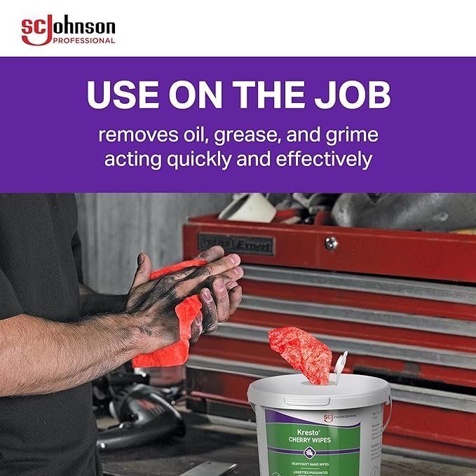 SC Johnson Professional Kresto Cherry Wipes for Heavy Duty Cleaning, 4-Pack of 130-count Buckets, Hand Cleaning Wipes for Mechanics and Other Professional Use
