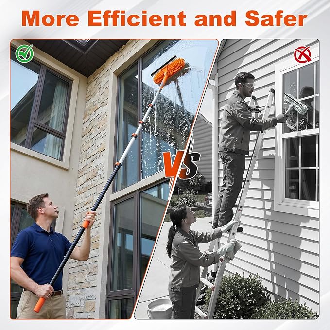 25 Foot High Ceiling Fan Duster Kit with 4.5-18ft Heavy Duty Extension Pole, Microfiber Feather Duster, Cobweb Duster, Ceiling Fan Duster and Window Squeegee, Long Dusters for Cleaning