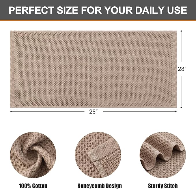 Kitinjoy 100% Cotton Waffle Weave Kitchen Hand Towels (13 X 28 Inches, Tan), 8-Pack Super Soft and Absorbent Dish Towel for Drying Dishes