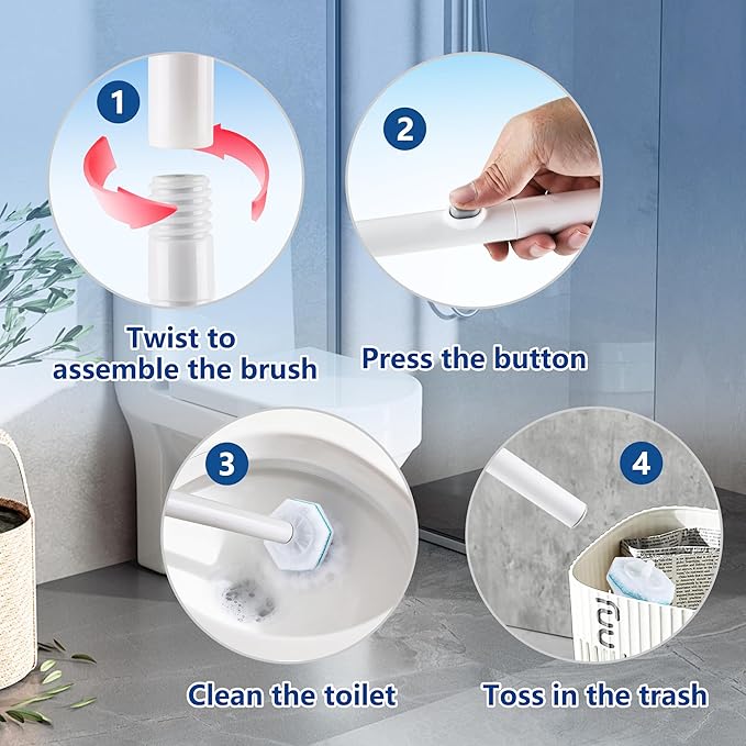 FHORAIN Disposable Toilet Brush with 42 Wand Refills, Wall Mounted Toilet Brush and Holder Set - Effortless Disposable Toilet Bowl Cleaner Wand (Rainforest Scent)