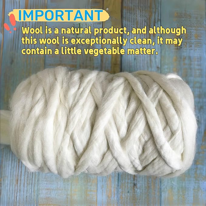 T.F GHG 1LB 100% Natural Wool Roving, Super Clean Wool Filler for Stuffing, Needle Felting, Blending, Batting, Hand Spinning DIY Project, Pillow and Dryer Balls, Natural White, Un-Dyed, Ecru,58S Wool