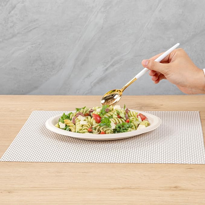 Restaurantware-Moderna 7.75 Inch Fancy Flatware, 50 Durable Plastic Flatware - With White Handle For Grip, Heavy-duty, Gold Plastic Spoons, Easily Disposable Or Restaurants