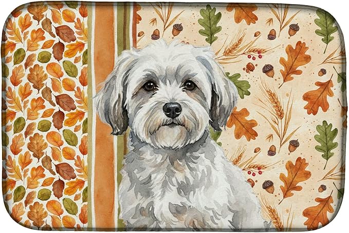 Caroline's Treasures White with Gray Coton de Tulear Heirloom Fall Dish Drying Mat Absorbent Dish Drying Mat Pad for Kitchen Counter Dish Drainer Mat for Countertop, 14 x 21", Multicolor