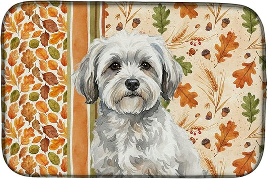 Caroline's Treasures White with Gray Coton de Tulear Heirloom Fall Dish Drying Mat Absorbent Dish Drying Mat Pad for Kitchen Counter Dish Drainer Mat for Countertop, 14 x 21", Multicolor