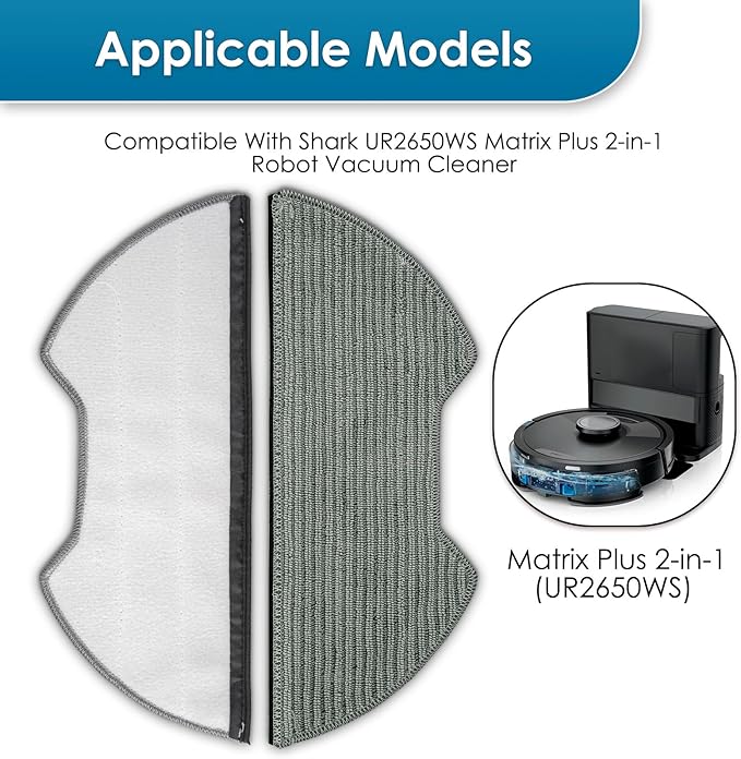 (6 Pack) UR2650WS Replacement Mop Pads Compatible with Shark Matrix Plus 2-in-1 Robot Vacuum Cleaner, Mopping Pads, Refill Accessories, Washable Mop Cloths