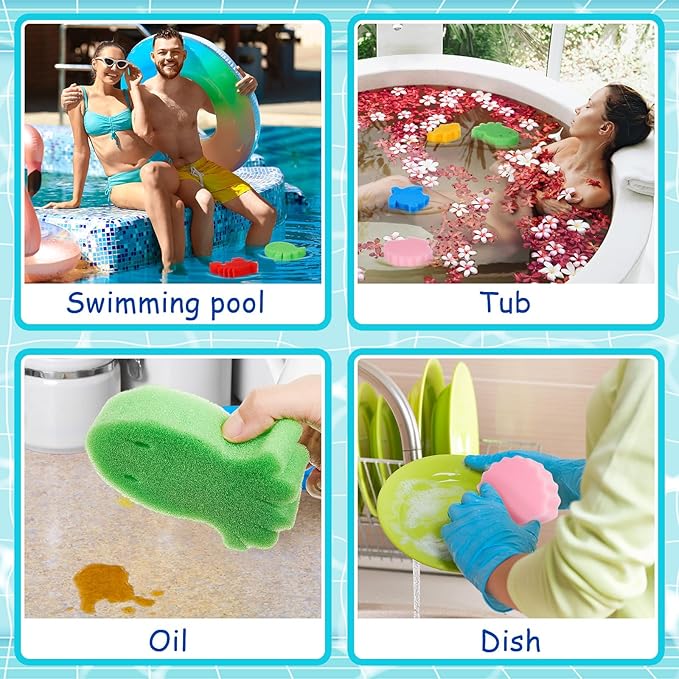 Zhehao 50 Pack 5 Shapes Hot Tub Sponge Absorber Oil Absorbing Sponge Foam Hot Tub Scum Absorber for Swimming Pool Spa Cleaning Accessories(Multicolor)