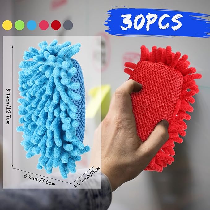 Sherr 30 Pcs Microfiber Shag Dry Erasers Bulk Magnetic Whiteboard Eraser Washable Colorful Chalk Board Eraser Markers Chalk for Adults Home Office Supplies(Bright Color)