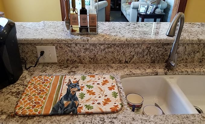Caroline's Treasures Doberman Pinscher Heirloom Fall Dish Drying Mat Absorbent Dish Drying Mat Pad for Kitchen Counter Dish Drainer Mat for Countertop, 14 x 21", Multicolor