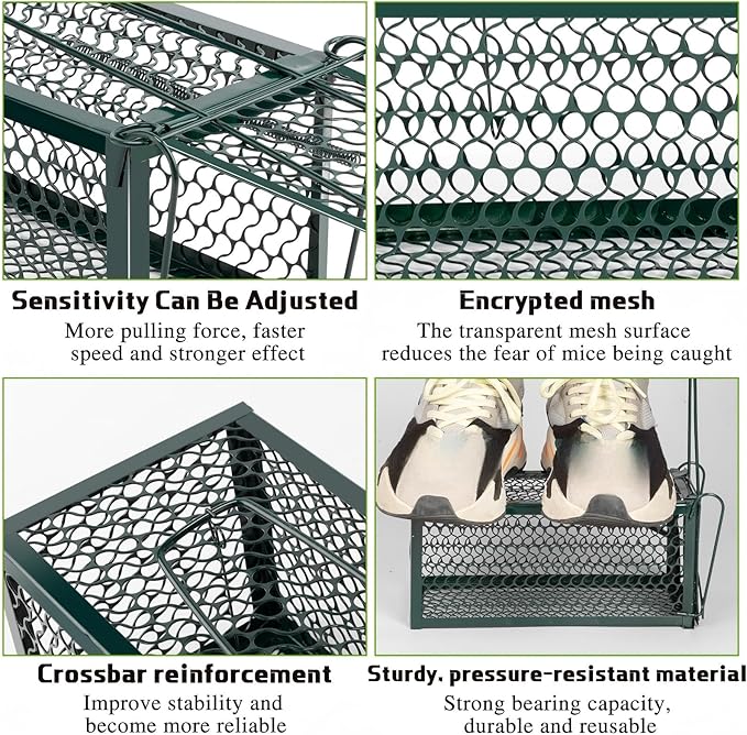 Qualirey 2 Pcs Humane Rat Trap Chipmunk Rodent Mouse Squirrel Trap 9.1 x 4.5 x 4.5 Inches Live Animal Mouse Voles Hamsters Live Cage Rat Cage for Mice Easy to Catch and Release (Green)