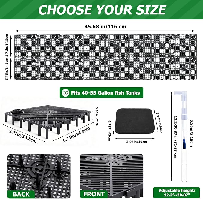 Sieral Undergravel Aquarium Filter for 40-55 Gallon Tanks, 16 Pcs 5.7'' x 5.7'' Plates, Under Gravel System for Clean Water, with 4 Uplift Tube and 1 Filter Cotton, for Fish Tank Fresh and Saltwater