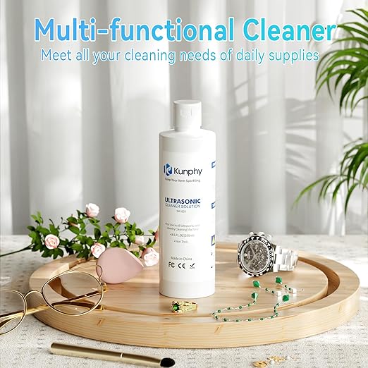 Upgraded KUNPHY Ultrasonic Jewelry Cleaner with 250ML Solution, 46KHz, 3 Digital Timers Ultrasonic Cleaner with 350ML 304 Stainless Steel Tank, Touch Operation for Eyeglass, Watches, Ring, Silver, Gol