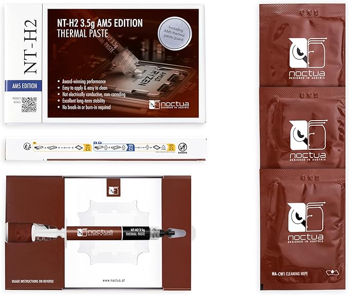 Noctua NT-H2 3.5g AM5 Edition, Pro-Grade Thermal Compound with Thermal Paste Guard for AMD AM5 CPUs incl. 3 Cleaning Wipes (3.5g)