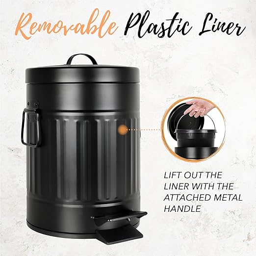 Autumn Alley Matte Black Farmhouse Bathroom Set – 5-Piece Hardware Kit with Towel Ring, TP Holder, Hooks & Metal Step Trash Can with Lid for Rustic, Modern Bathroom Décor