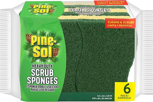 Pine-Sol Heavy Duty Scrub Sponges - Double Sided Dish Scrubber with Scouring Pad - Kitchen Essentials for Dishwashing and Cleaning Supplies, 6 Pack