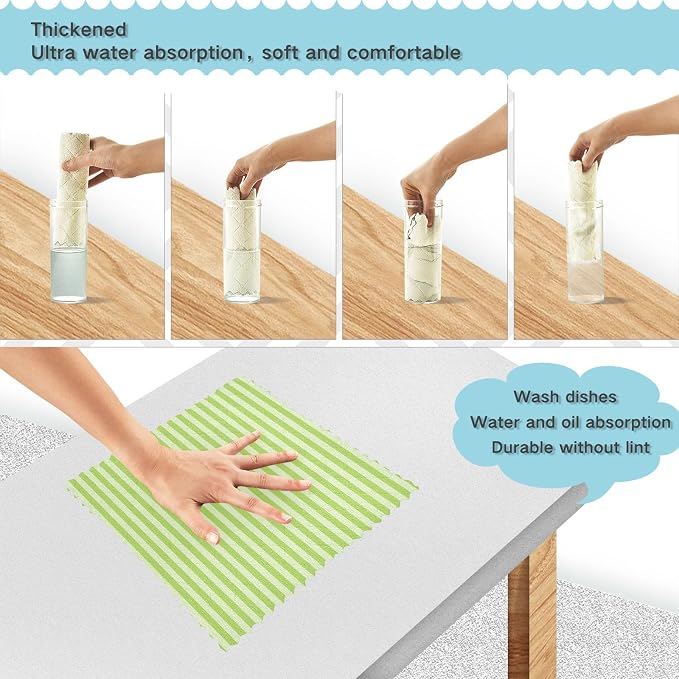 Green Stripes Kitchen Towels Dish Cloths Set of 6 Microfiber Cleaning Cloths for Cars Super Absorbent Machine