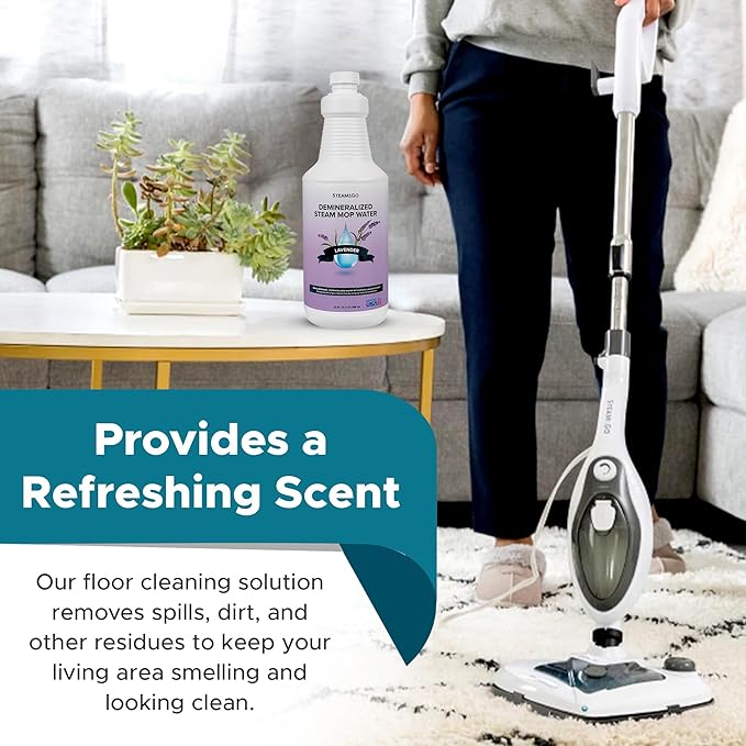 Steam & Go Demineralized Water for Steam Cleaner - PVC-Free Floor Cleaning Solution Compatible for All Steam Mops - Multi-Surface Cleaner for Home Surfaces - Lavender Scent, 32 oz