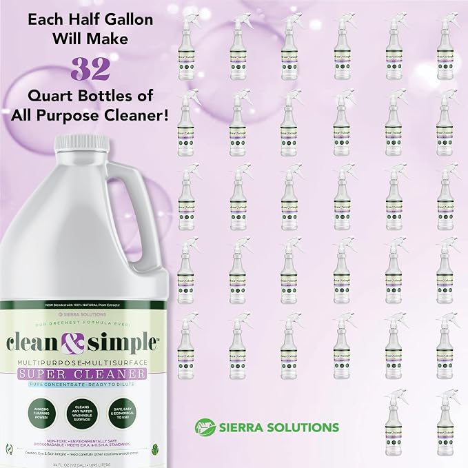 clean & simple™ SUPER CLEANER, Natural All Purpose Cleaner Concentrate, 64 oz Multi Surface Household Cleaners, Dilute for Floors, Carpets, Glass, Counters, Appliances, and General Home Cleaning