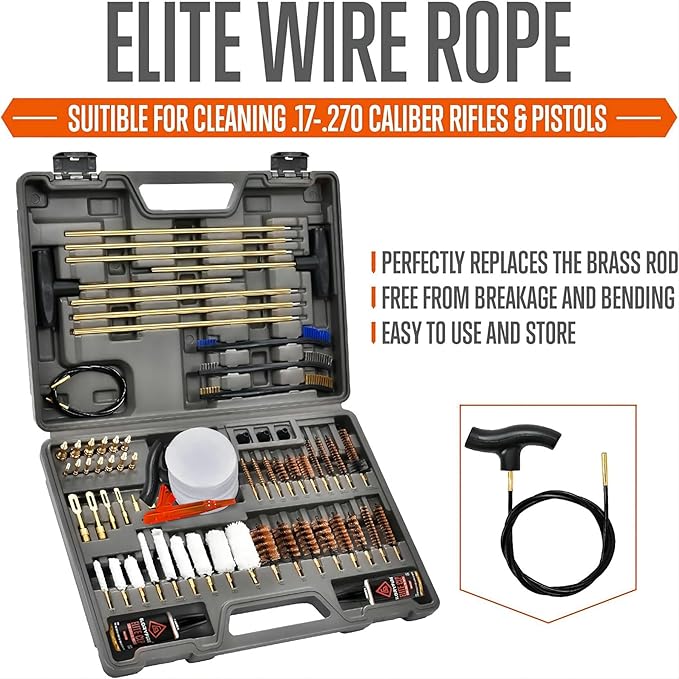 GLORYFIRE Elite Gun Cleaning Kit, Handgun Shotgun Pistol Universal Cleaning Kit with All Brass High-end Brushes, Jags, Reinforced and Lengthened Rods