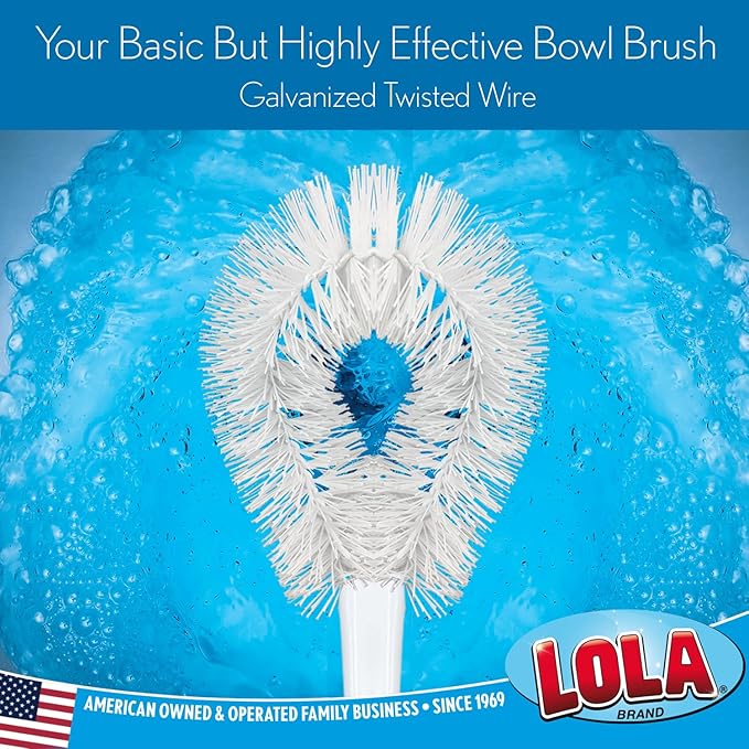 LOLA Toilet Bowl Brush w/Curved Head, 4 Pack, Coated Wire, Durable Poly Bristles, Reaches Under Toilet Bowl Rim