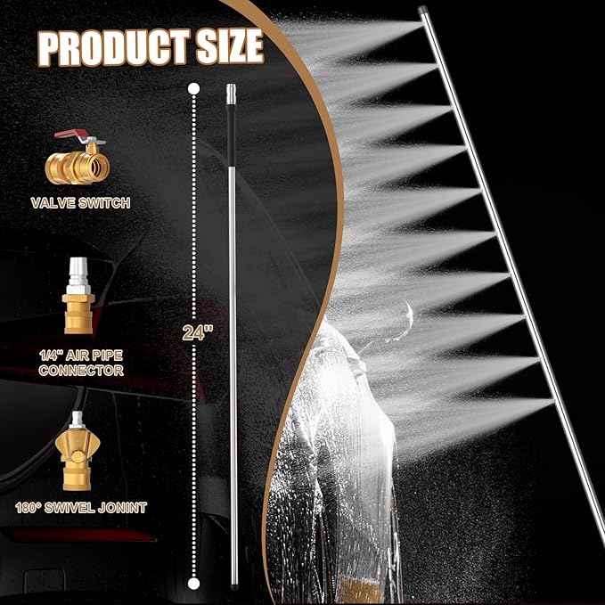 24" Radiator Cleaning Wand & Flush Tool for Cars, Trucks & RVs – Compact Radiator Fin Cleaner with Dual Water/Air Flush, 4500 PSI Stainless Steel Nozzle, Quick-Connect