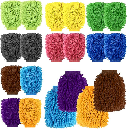 20 Pcs Car Wash Mitt 8.3 x 10.2 Inch Bright Colors Cleaning Drying Mitts Chenille Microfiber Double Sided Glove for Auto Detailing