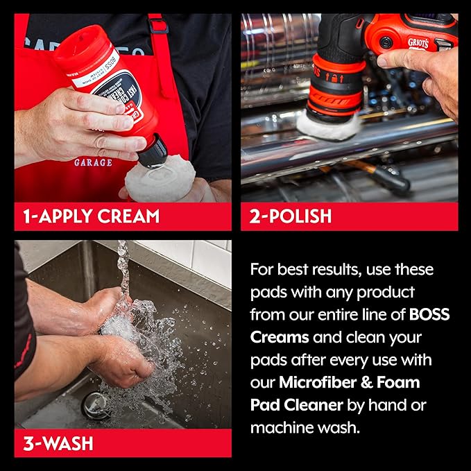 Griot's Garage BOSS Microfiber Fast Cutting Pads for Car Detailing, Polishing and Maximum Paint Correction, Orbital Polisher Buffing Pads, 2”, Set of 4
