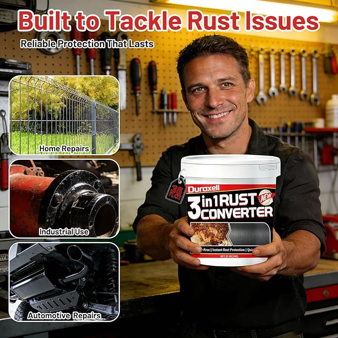 Rust Converter Paint for Metal, 3-in-1 Rust Reformer & Metal Primer, Paint Over Rust Metal, Anti-Rust Paint for Metal Fence, Trailer Frame, Automotive Parts, Black Rust Stop Coating – 35 oz