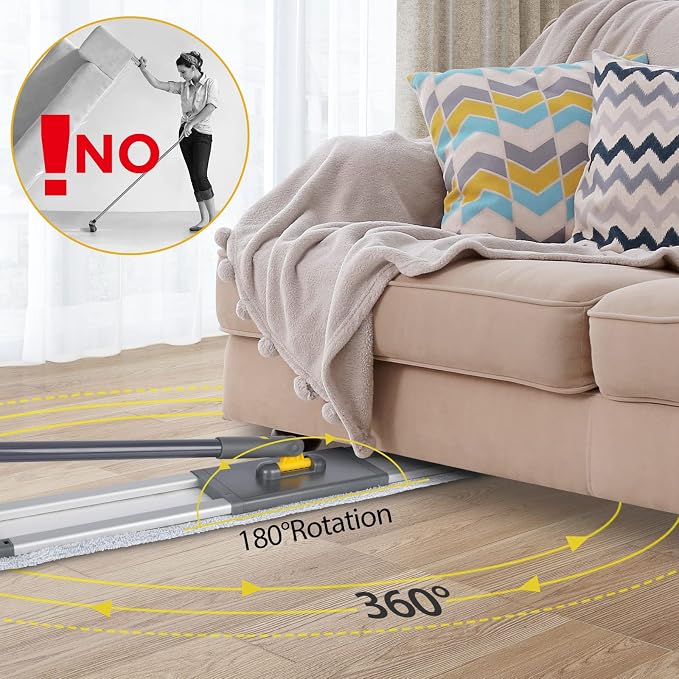 MASTERTOP 36" Professional Industrial Dust Mop for Floor Cleaning, Heavy Duty Wet & Dry Commercial Mop,Large Flat Floor Mops with Telescopic 62'' Long Handle,Dust Broom for Hardwood,Tiles,Office