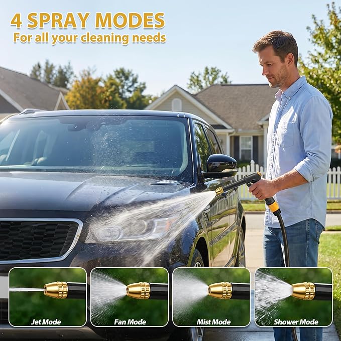 2026 high pressure hose nozzle, portable high pressure water gun with 4 Adjustable Jet Nozzle, pressure washer nozzle, power washer hose attachment for garden Patio Cleaning