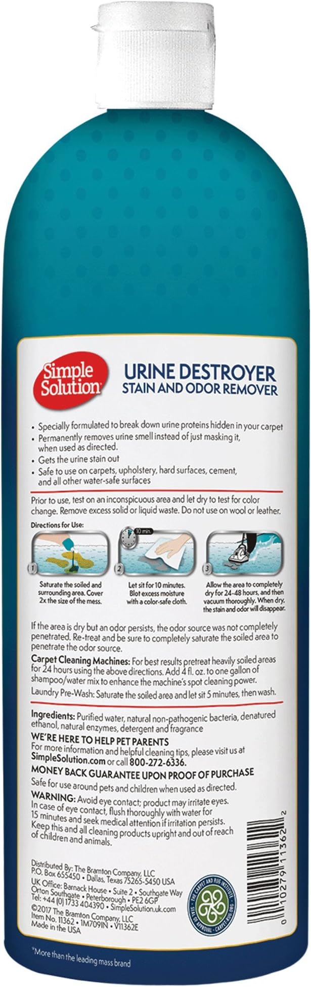 Simple Solution Urine Destroyer Enzymatic Cleaner, Urine Remover, Dog Stains, Pet Stain and Odor Remover, Odor Destroyer, 2X Pro-bacteria Cleaning Power, 32 Ounces