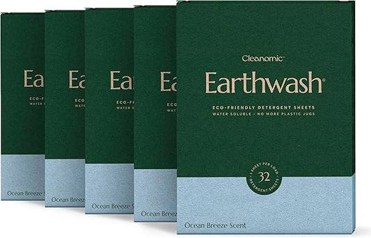 Earthwash Laundry Detergent Sheets (Up To 320 Loads) 160 Ocean Breeze Sustainable Sanitizer Strips - Ideal for Travel & Home Liquidless Laundry by Cleanomic