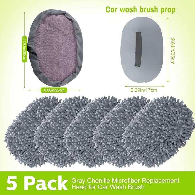 Tallew 5 Pcs Car Wash Mitt Kit, Car Clean Brush Not Included, Microfiber Mitt Clean Detail Cleaning Tools Truck Washing Chenille Scratch Replacement Kit for Auto RV Pickup Bus (Gray)