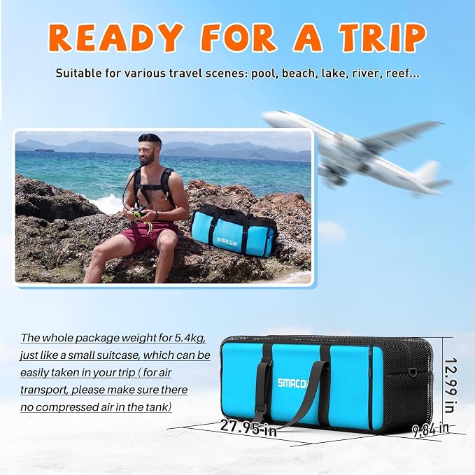 SMACO Mini Scuba Tank 1.9L Capacity Diving Oxygen Tank for Underwater Breathing Reusable Small Scuba Tank Kit with Portable Bag Scuba Cylinder for Underwater Entertainment/Diving Work