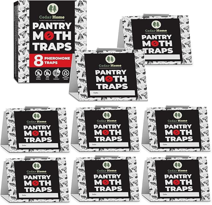 Cedar Hyde Pantry Moth Traps 8-Pack with Pheromones | Long Lasting, Safe, Non-Toxic & No Insecticides | Sticky Glue Pheromone Trap for Kitchen Pantry Moths | U.S.A. Seller