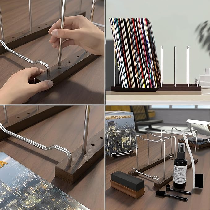 Vinyl Record Storage Display Stand, Holds 80 LPs with Record Cleaning Set