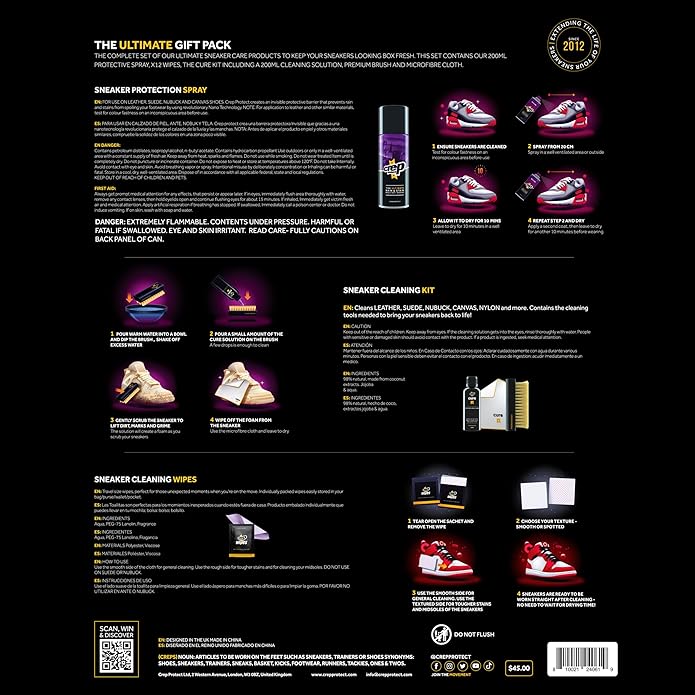 Crep Protect The Ultimate Shoe Care Bundle Gift Pack - Shoe Protector Spray - Sneaker Cleaner - Quick Cleaning Wipes - Premium Bush & Microfiber Cloths