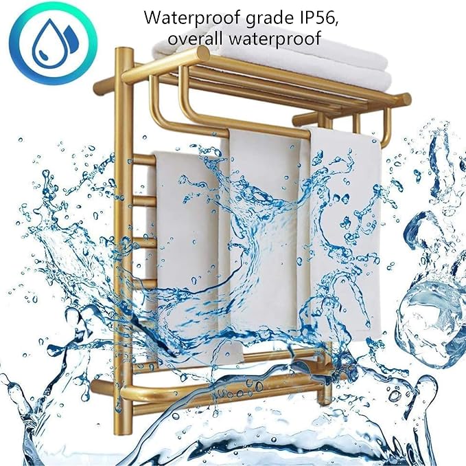 Heated Towel Racks for Bathroom Gold, Gold Towel Warmer Rack Wall Mounted with Top Shelf, Timer & Temperature Control Electric Towel Drying Rack (14 Bars with Top Shelf Brushed Gold A, Plug-in)