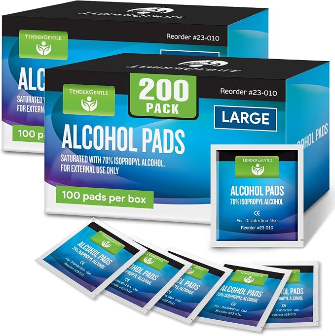 Large Alcohol Wipes Individually Wrapped - 200 Sterile Alcohol Prep Pads Saturated with 70% Isopropyl - For Home, First Aid Kits, and Medical Use