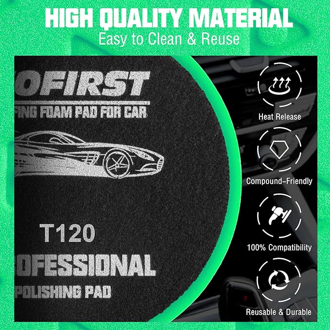 6 Inch Buffing Pads, 3 Pack Polishing Pad Green T120 High-Density Buffing Sponge Pads for Car Buffer Polisher Compounding, Polishing & Waxing