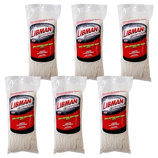 Libman Commercial 975 24 Cut-End Wet Mop Head, Recycled Cotton Blend, 20 oz., White (Pack of 6)