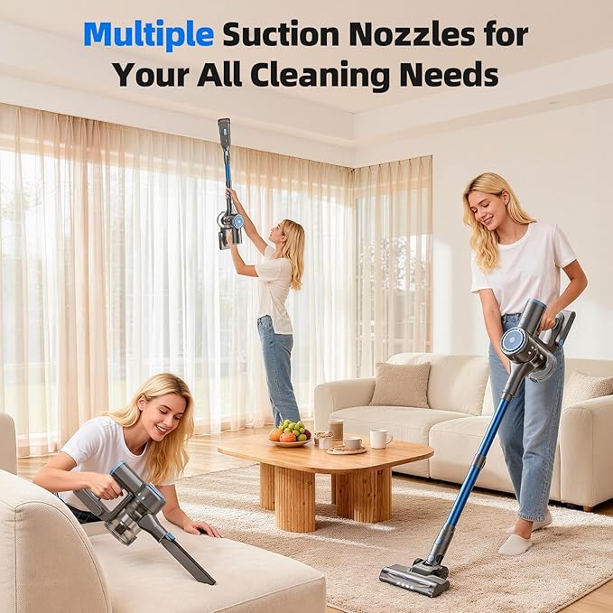 BlueEpic Cordless Stic Vacuum Cleaner, 40KPA/300W with Charging Wall Dock, Anti-Tangle, 6 in 1 Lightweight Handheld Vacuum for Pet Hair, Hard Floor, Carpet