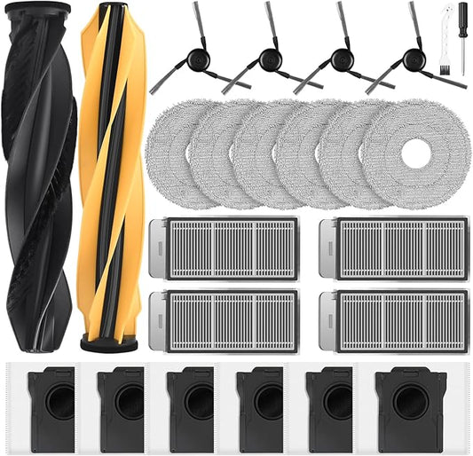 24Pcs Replacement Parts for Dreame X50 Ultra/L50 Ultra/Matrix10 ultra/L40s Pro Ultra/Mova V50 Ultra Robot, 2Main Brushes, 4Filters, 4Side Brushes, 6Mop Pads, 6Dust Bags, 1Cleaning Hook & 1Screwdriver