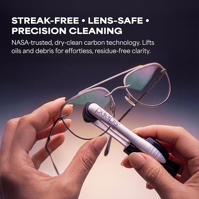Peeps Glasses Cleaner - for Eyeglasses, Reading Glasses, and More - Lens Cleaner with Carbon Microfiber Tech-Injected Purple-1 Count (Pack of 1)