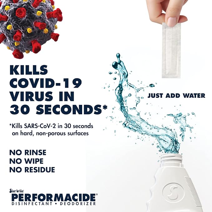 STAR BRITE PERFORMACIDE Disinfectant - Kills Virus in 30 Seconds - 32 OZ Refills 12 Pack - No Rinse, No Wipe, No Residue - Just Add Water (102032R-12)